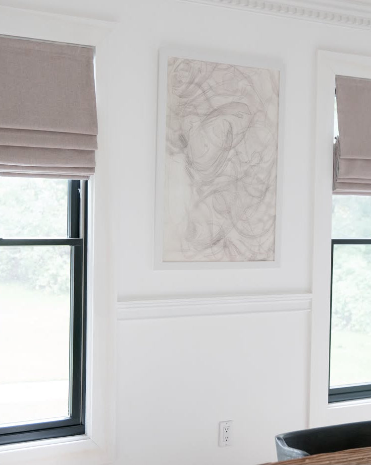 Cassandra Linen Cotton Roman Shades in Stone Beige-C5302 on two dining room windows