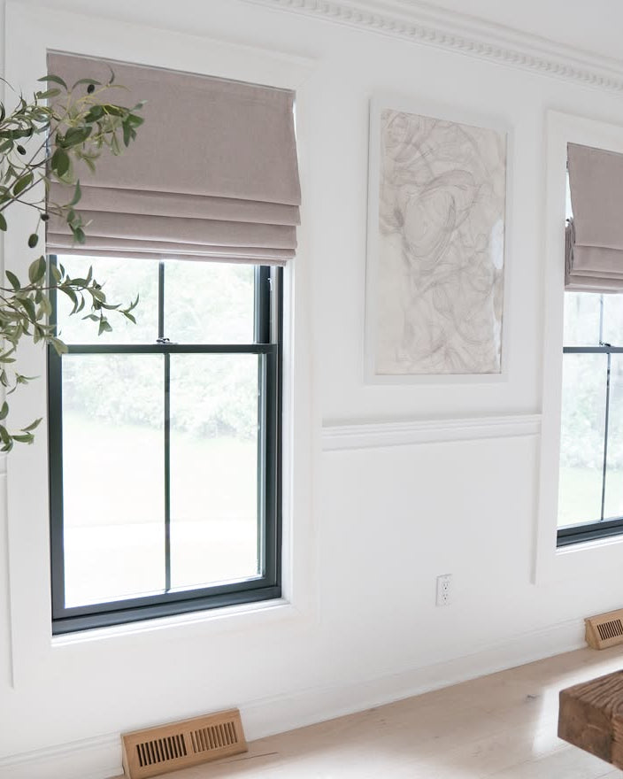 Cassandra Linen Cotton Roman Shades in Stone Beige-C5302 with natural dining room light