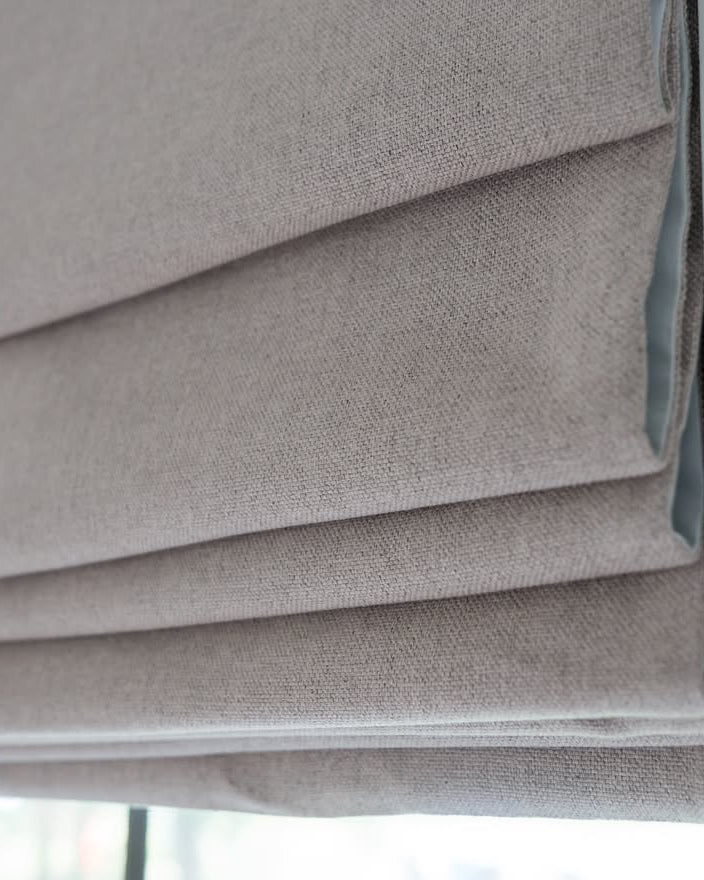Fold detail of Cassandra Linen Cotton Roman Shades in Stone Beige-C5302