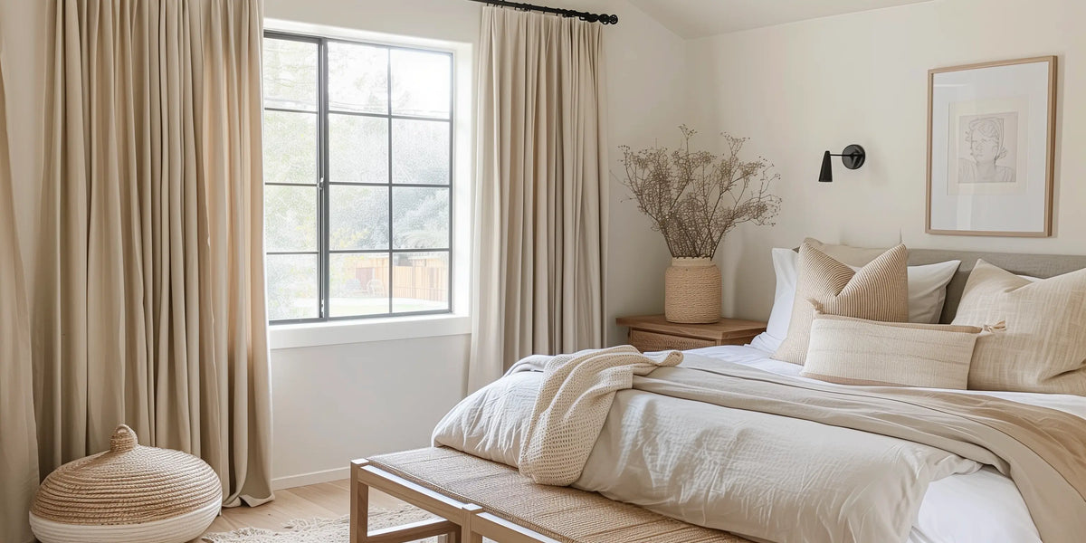 Cotton blackout curtains in bedroom