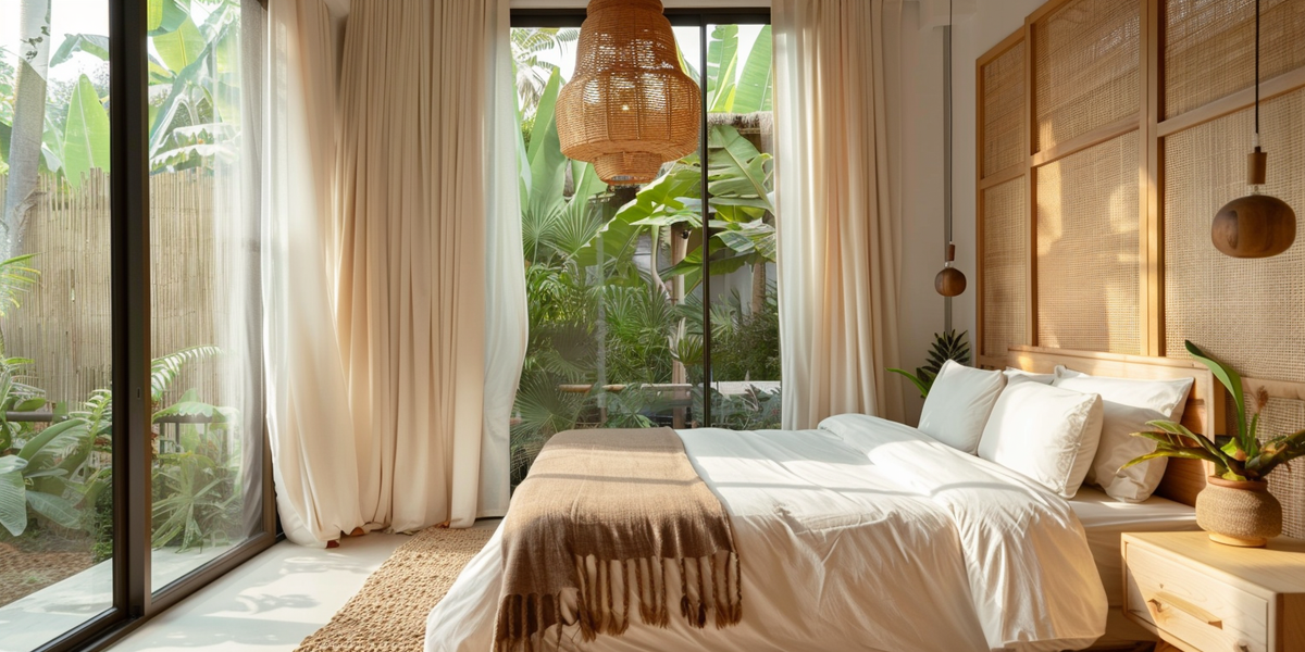 a blackout curtains in a peaceful bedroom