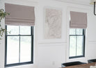 Cassandra Linen Cotton Roman Shades in Stone Beige-C5302 on two dining room windows