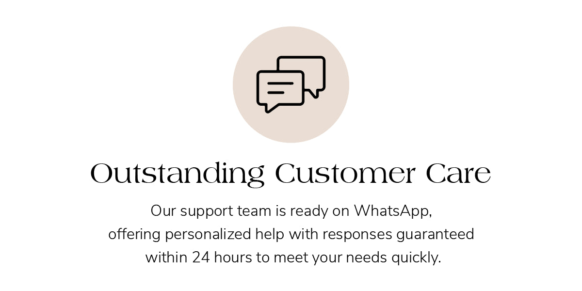 Icon for outstanding customer care. Personalized support via WhatsApp with guaranteed responses within 24 hours to meet customer needs