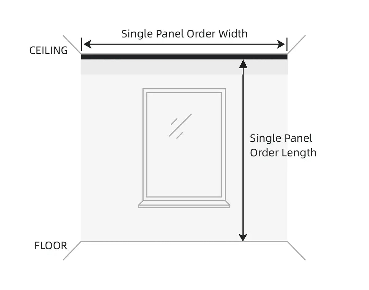Ripple Fold curtain measurement guide showing order width and track-bottom-to-floor order length without runner deduction
